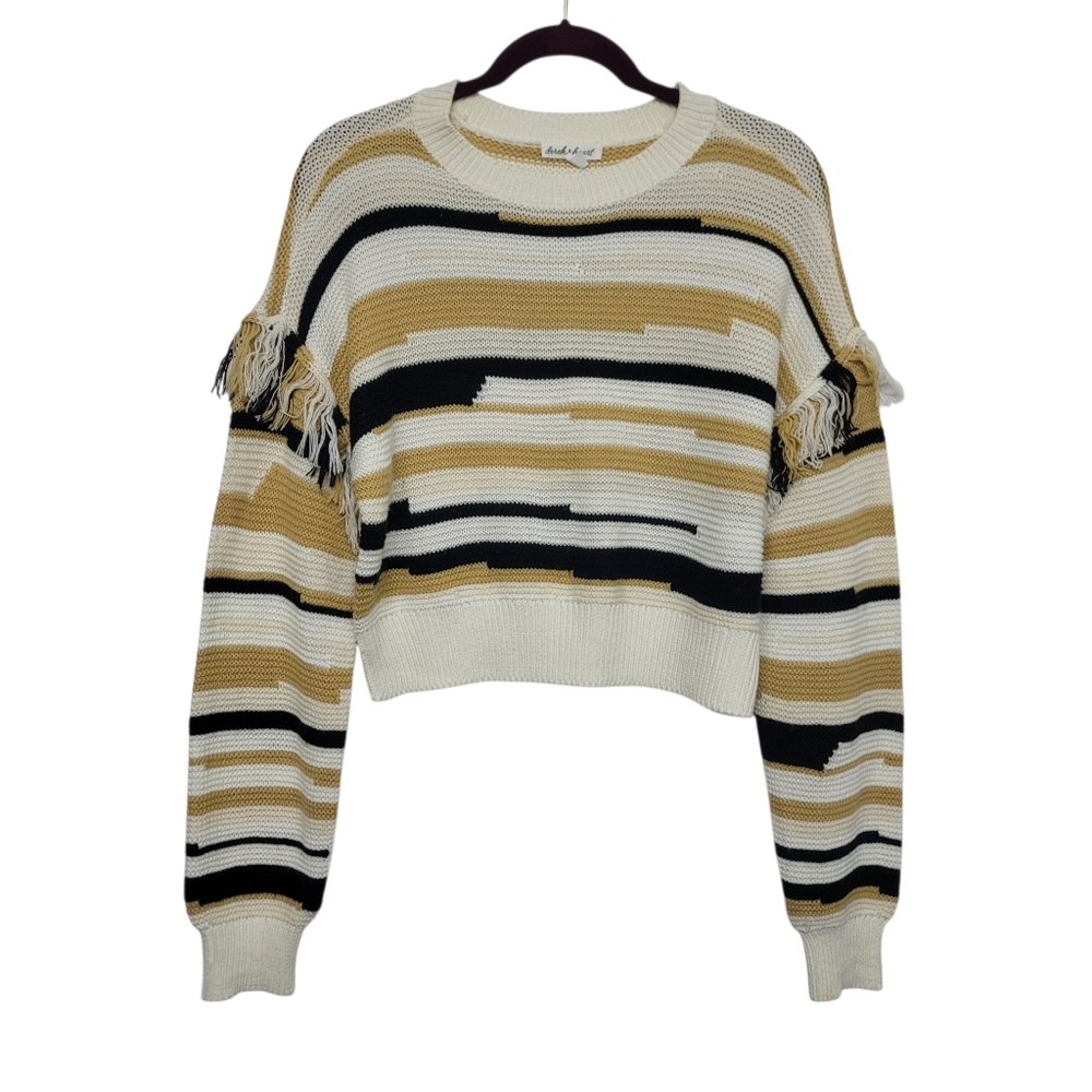 Derek Heart Cream Tan Knit Fringe Sweater Medium
